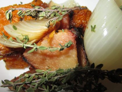 Braise chunked butternut pumpkin with chopped quince and sliced onions for a range of savoury, acidic and fruity flavours.