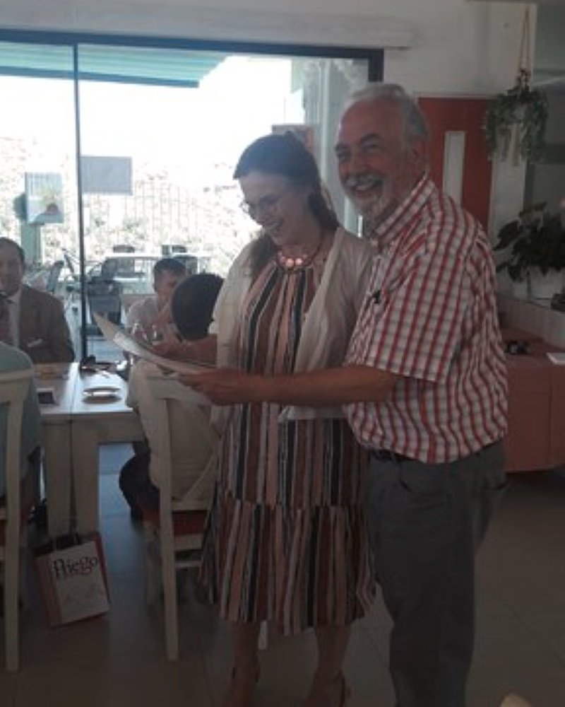 Fray Ángel Serrano during a coffee break at the 2018 Congress of Franciscan Studies, Priego de Córdoba.