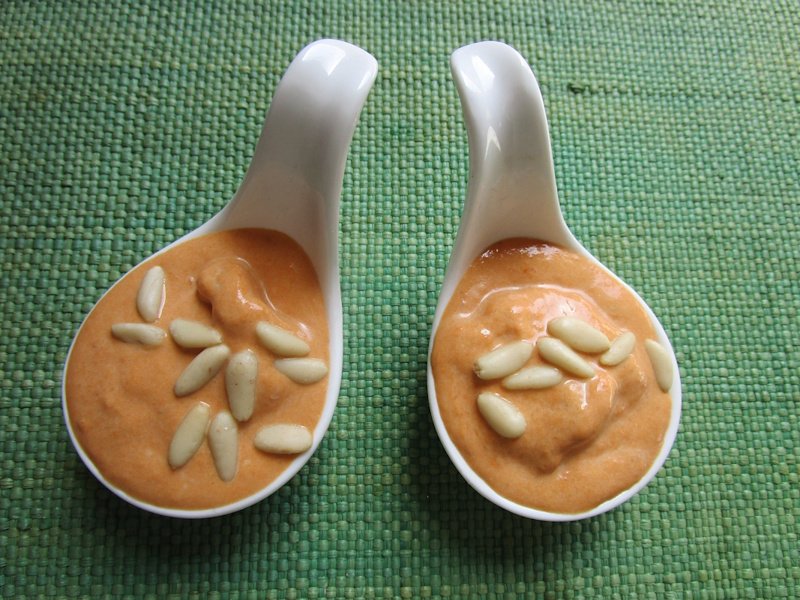 Cream of mashed pumpkin, honey and kéfir served in tasting spoons. Cream of mashed pumpkin, honey and kéfir served in tasting spoons.