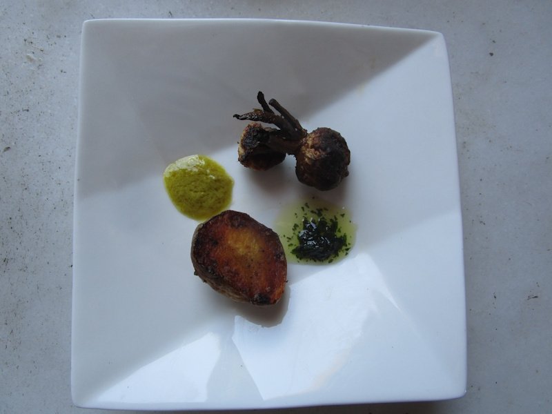 Baby turnips, left whole, soaked in cold water, dipped in browned flour and fried to a dark crispy crust. Baby turnips, left whole, soaked in cold water, dipped in browned flour and fried to a dark crispy crust.