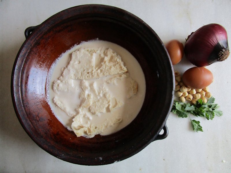 Bread sops soaked till damp and spongy form the base of a hazelnut cream soup flavoured with cheese, eggs and sweated onion. Bread sops soaked till damp and spongy form the base of a hazelnut cream soup flavoured with cheese, eggs and sweated onion.