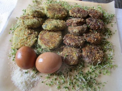 Breadcrumb-coated chard fritters fried in very hot olive oil.