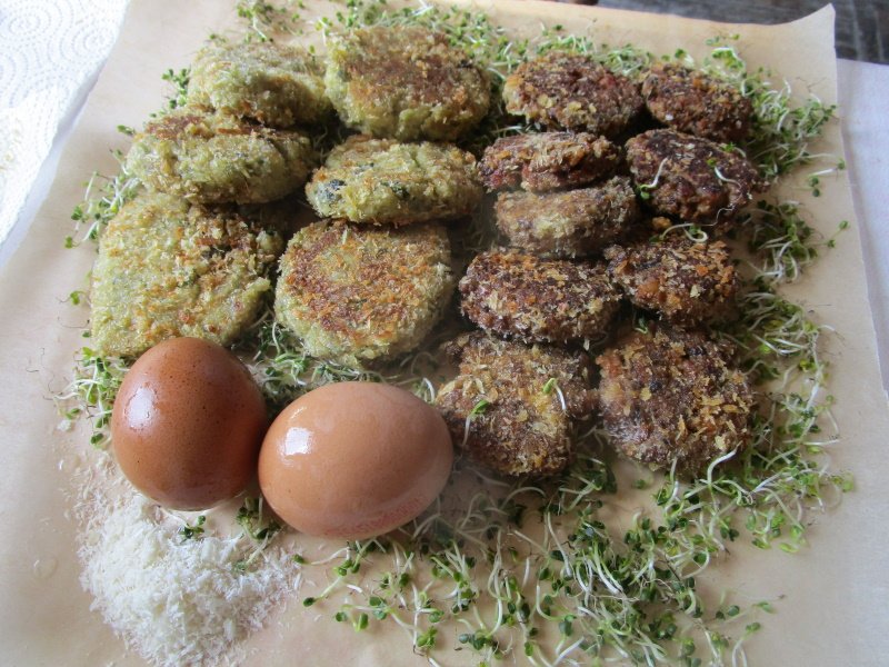 Breadcrumb-coated chard fritters fried in very hot olive oil.