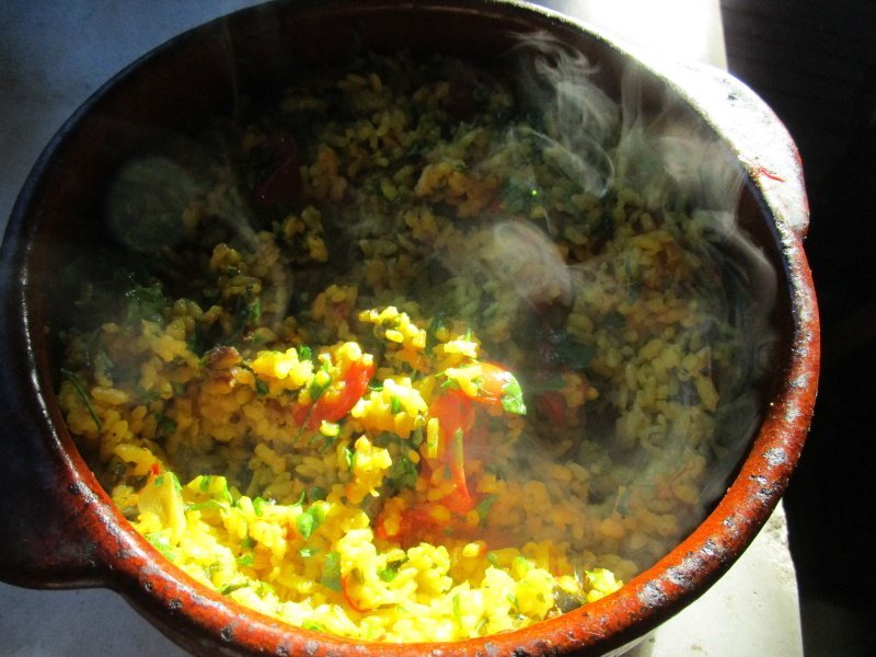 Bomba rice, an absorbent round variety cooked here with fish broth, tomatoes and saffron.